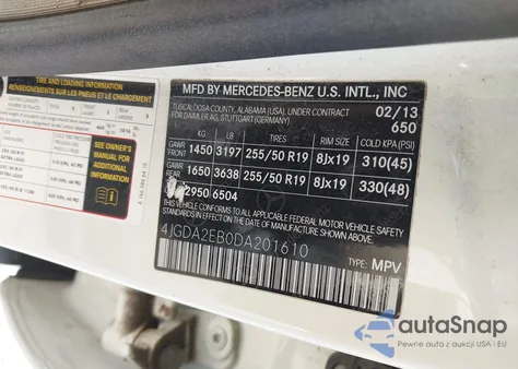 2013 Mercedes-Benz Ml 350 Bluetec 4Matic from USA, damaged, VIN 4JGDA2EB0DA201610